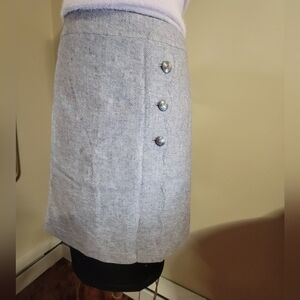 Talbots Light Gray Wool Herringbone Tweed Pencil Skirt with Button Accents NWT